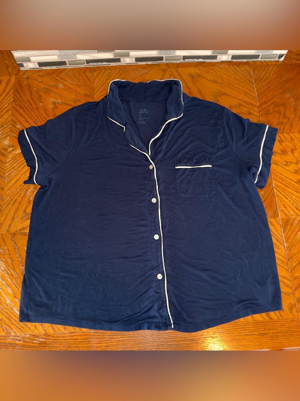 Stars Above Navy Blue White Piping Modal Soft Pajama Sleep Top XL